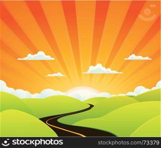 Illustration of a cartoon symbolic road going towards paradise. Heaven Road