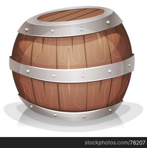 Illustration of a cartoon wooden wine barrel with iron strapping and nails
