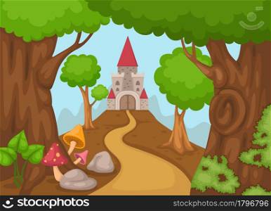 Illustration of a castle in forest vector