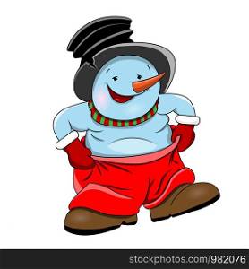 Illustration of a cheerful Snowman in Pants on a White Background