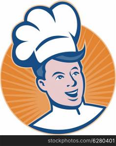 Illustration of a chef cook baker head set inside circle done in retro style.. Chef Cook Baker Retro