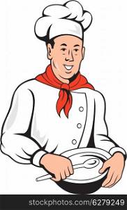 Illustration of a chef, cook or baker done in retro style on isolated white background.