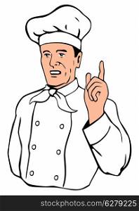 illustration of a chef, cook or baker pointing finger done in retro style.