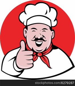 illustration of a chef, cook or baker thumbs up done in cartoon style
