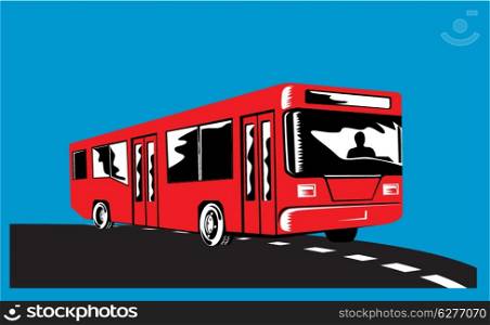 Illustration of a coach bus shuttle on road done in retro style.. Coach Bus Shuttle Retro