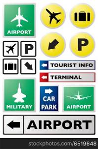 Illustration of a collection of airport sign in different colours. airport sign
