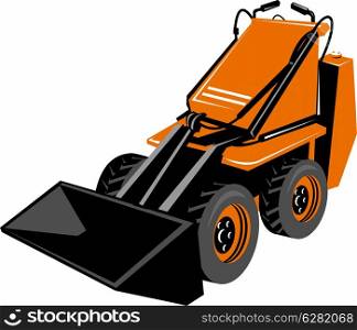 illustration of a compact skid steer isolated on white background retro style. compact skid steer