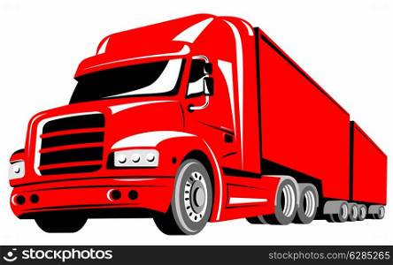 illustration of a container truck lorry done in retro style on isolated background. truck container van