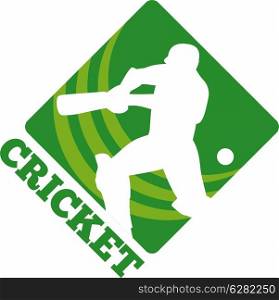 illustration of a cricket batsman silhouette batting front view isolated on white. cricket batsman batting front