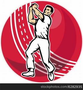 illustration of a cricket player bowler bowling with cricket ball in background isolated on white. cricket bowler bowling ball