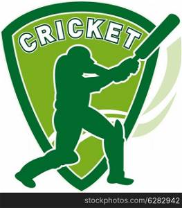 illustration of a cricket sports player batsman silhouette batting set inside shield. cricket player batsman batting shield