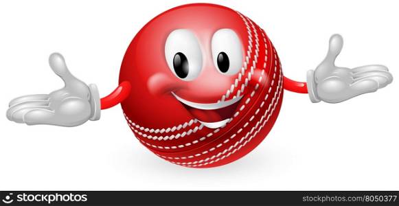 Illustration of a cute happy cricket ball mascot man