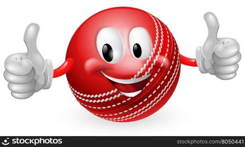 Illustration of a cute happy cricket ball mascot man smiling and giving a thumbs up