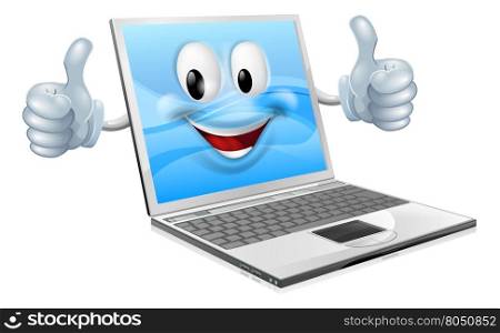 Illustration of a cute laptop mascot man giving a thumbs up