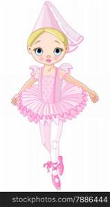 Illustration of a cute little ballerina dressed like princess
