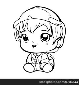 Illustration of a Cute Little Girl Cartoon Character for Coloring Book