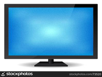Illustration of a design flat glossy screen tv, with realistic noise texture on screen. Elegant Flat Glossy Blue Screen TV