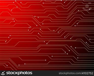 Illustration of a digital red circuit board that is ideal as a background