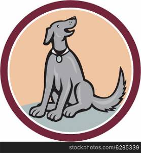 Illustration of a dog sitting down looking up set inside circle done in cartoon style on isolated background.. Dog Sitting Looking Up Cartoon