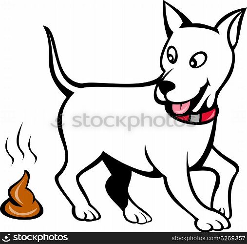 illustration of a dog with poo isolated on white. dog with poo