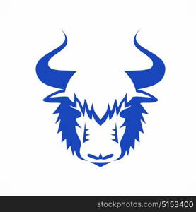 Illustration of a domestic yak head , a long-haired domesticated bovid front view done in retro style.. Yak Head Front Retro