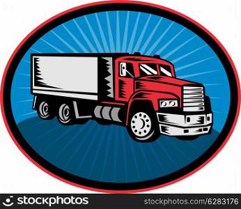 illustration of a dump truck with sunburst in background. dump truck with sunburst