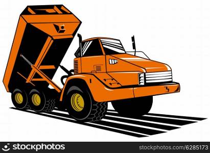 illustration of a dumper tipper truck lorry done in retro style on isolated background. dumper tipper truck lorry