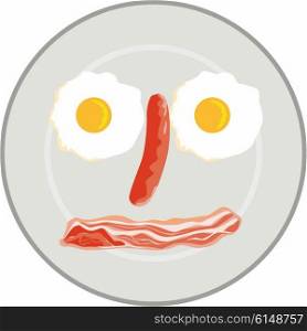 Illustration of a face made of egg with sausage as nose and bacon as mouth done in retro style. . Egg Sausage Bacon Face Retro