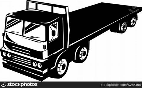 illustration of a flatbed truck lorry done in retro style on isolated background. flatbed truck lorry