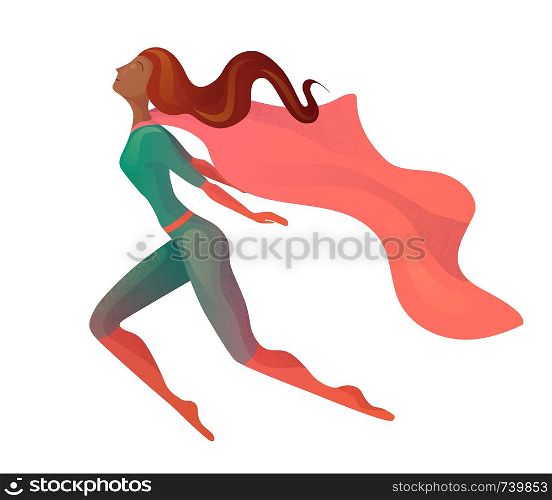 Illustration of a flying African American super woman in costume with cloak. Elegant textural stylization of the girl. Vector element for postcards, articles and your design.. Illustration of a flying African American super woman in costume with cloak. Elegant textural stylization of the girl.