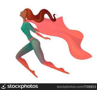 Illustration of a flying African American super woman in costume with cloak. Elegant textural stylization of the girl. Vector element for postcards, articles and your design.. Illustration of a flying African American super woman in costume with cloak. Elegant textural stylization of the girl.