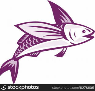 Illustration of a flying fish done in retro style on isolated white background.