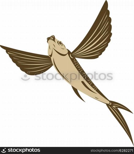 Illustration of a flying fish on isolated background done in retro style.. flying fish retro style