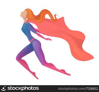 Illustration of a flying super woman in costume with cloak. Elegant textural stylization of the girl. Vector element for postcards, articles and your design.. Illustration of a flying super woman in costume with cloak. Elegant textural stylization of the girl.