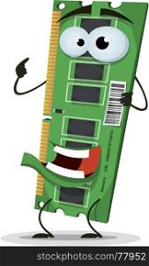 Illustration of a funny cartoon computer RAM memory card character, happy and smiling. RAM Memory Card Character
