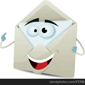 Illustration of a funny cartoon email envelope icon character over white background for your joyful contact and support. Funny Email Icon Character