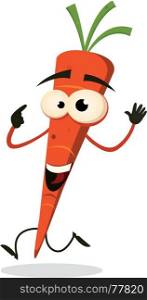 Illustration of a funny happy and healthy cartoon carrot vegetable character running. Cartoon Happy Carrot Character Running
