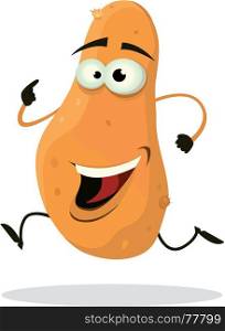 Illustration of a funny happy and healthy cartoon potato vegetable character running. Cartoon Happy Potato Character Running