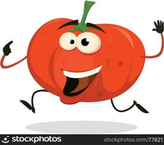 Illustration of a funny happy and healthy cartoon tomato vegetable character running. Cartoon Happy tomato Character Running