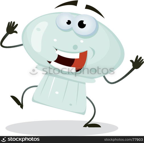 Illustration of a funny happy cartoon mushroom vegetable character