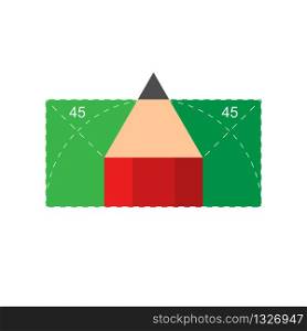 Illustration of a geometric lesson. Geometry lessons at school and university. Geometry symbol with 45 degrees angles and a pencil. Vector EPS 10