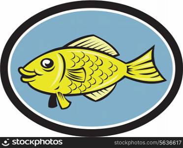 Illustration of a gourami fish viewed from the side set inside oval on isolated background done in cartoon style. . Gourami Fish Side View Oval Cartoon