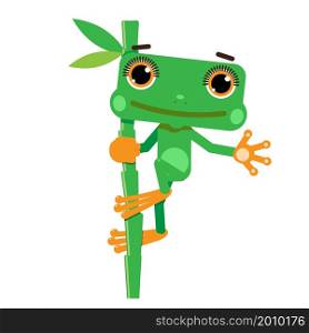 Illustration of a Green Frog on a Branch on White Background