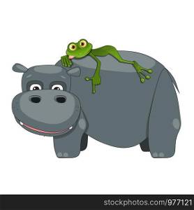 Illustration of a Green Frog on a Hippo on a White Background