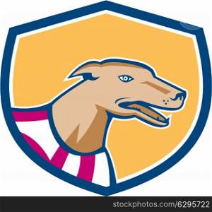 Illustration of a greyhound dog head viewed from side set inside shield on isolated background done in retro style.. Greyhound Dog Head Side Shield Retro