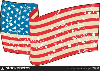 Illustration of a grunge usa american flag stars and stripes wavy set on isolated white background done in retro style. . USA Flag Stars and Stripes Grunge Wavy Retro