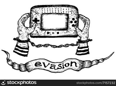 Illustration of a hand drawn video games addiction illustration. Doodle Game Addiction