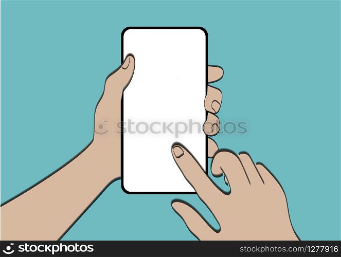 Illustration of a hand playing mobile phone with blank copy space