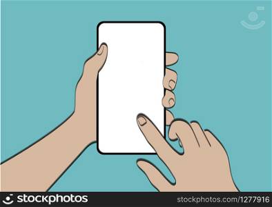 Illustration of a hand playing mobile phone with blank copy space