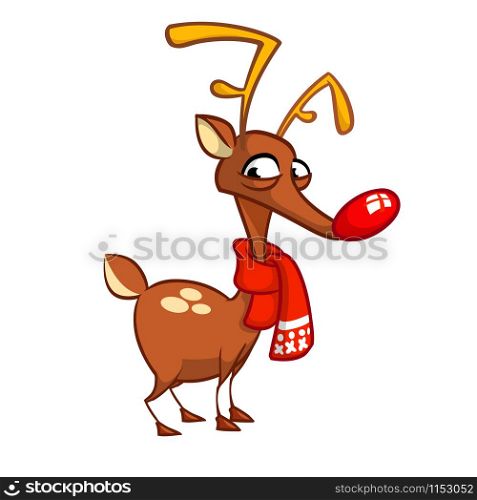 illustration of a happy cartoon Christmas Reindeer with scarf. Vector character